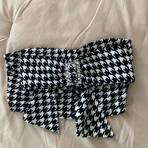SHEIN Black and White Houndstooth rhinestone bow crop top